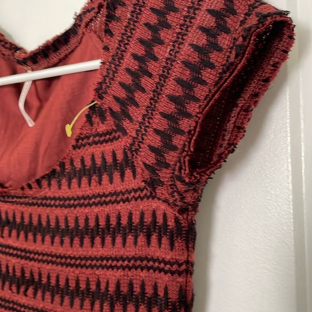 Free People Red Ribbed Ruffled Mini Dress - Picture 3 of 9
